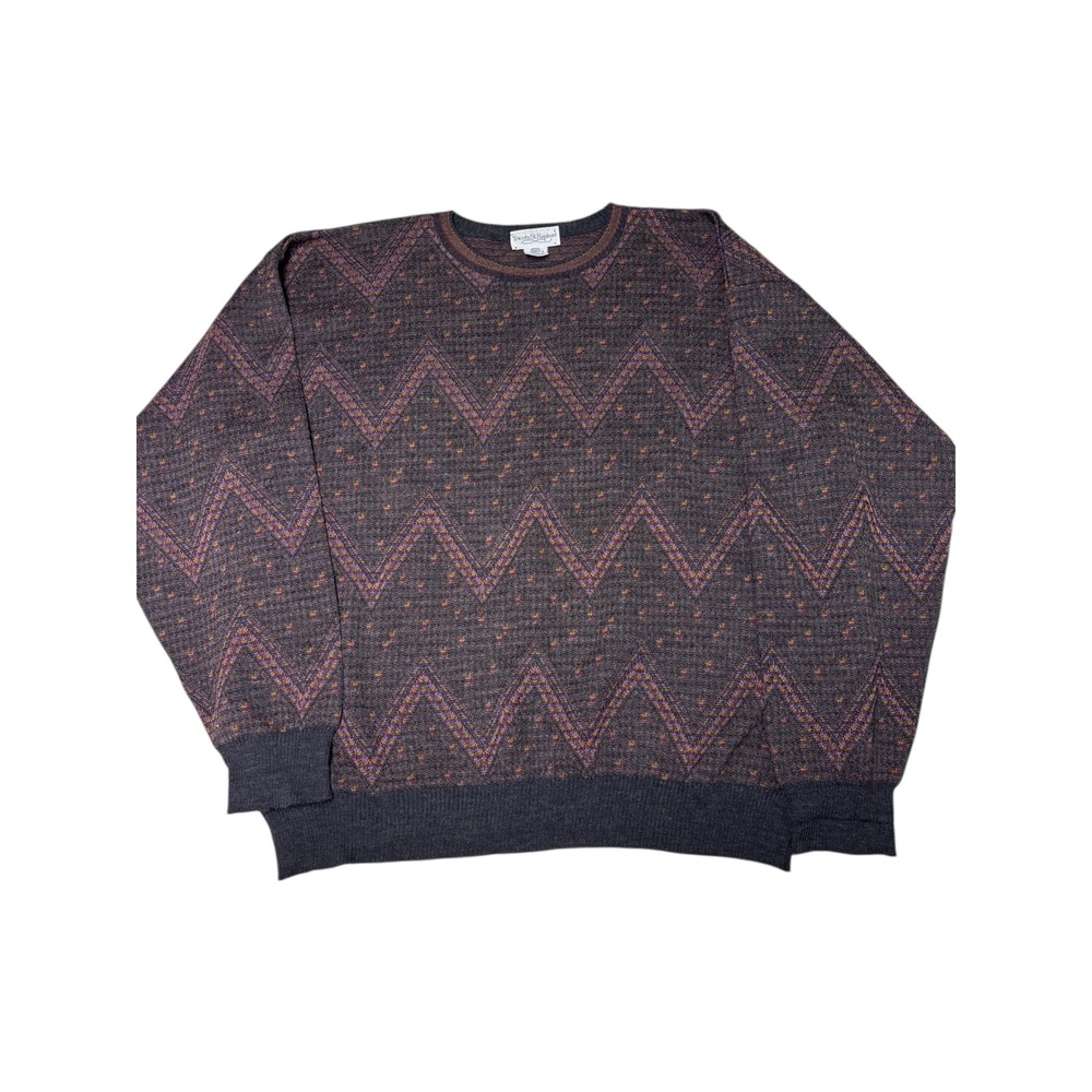 Tricots St Raphael Mens XL Wool Sweater Zig Zag Pattern Crewneck Made in Uruguay